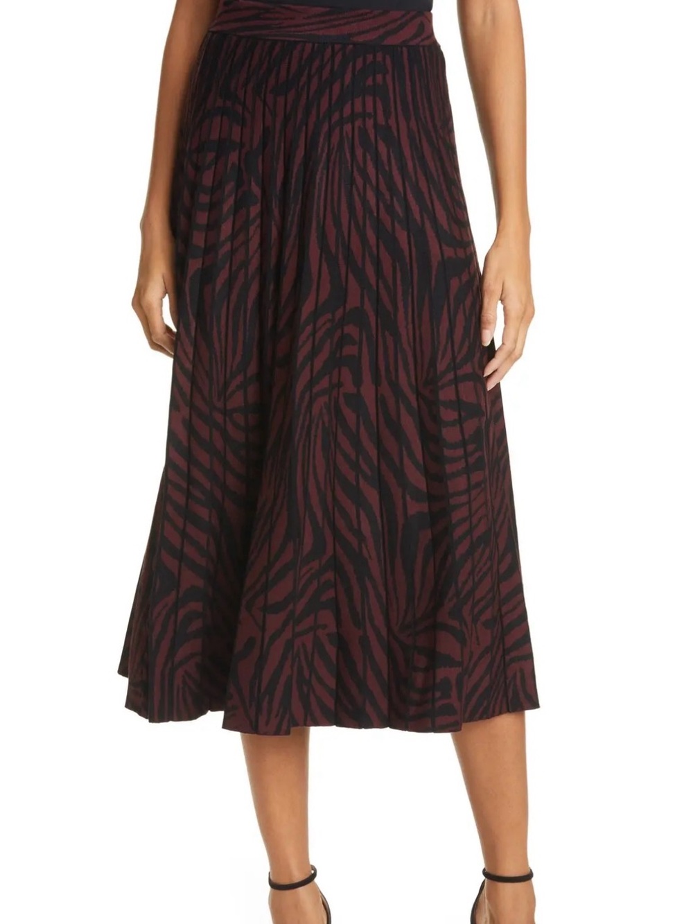 Ted Baker London Viviynn Zebra Print Pleated Midi Skirt Oxblood